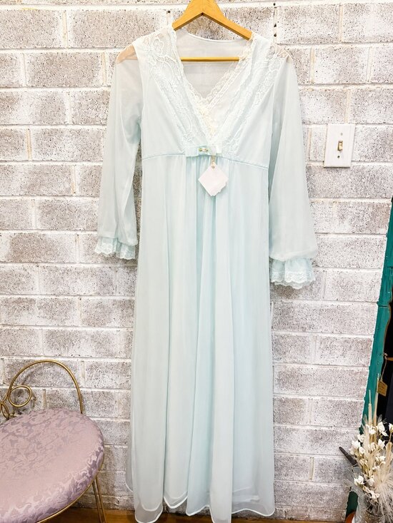 Vintage Other - Vintage Powder Blue Lace Peignoir Set Sheer Nightgown & Matching Robe Romantic